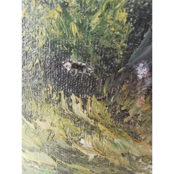 XXL 70s Impasto Oil Painting Mountain Landscape 47.5" Wide Etched Wood Frame - Picture 8 of 10